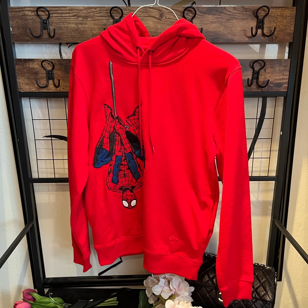 Coach x Marvel Spider-Man Embroidered Red Hoodie Sweatshirt Small 1443
